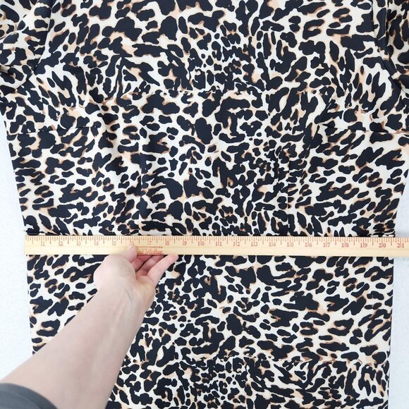 Eloquii Dress Womens 18 Black Tan Leopard Print Bell Sleeve Sheath Knee Length - Picture 4 of 12